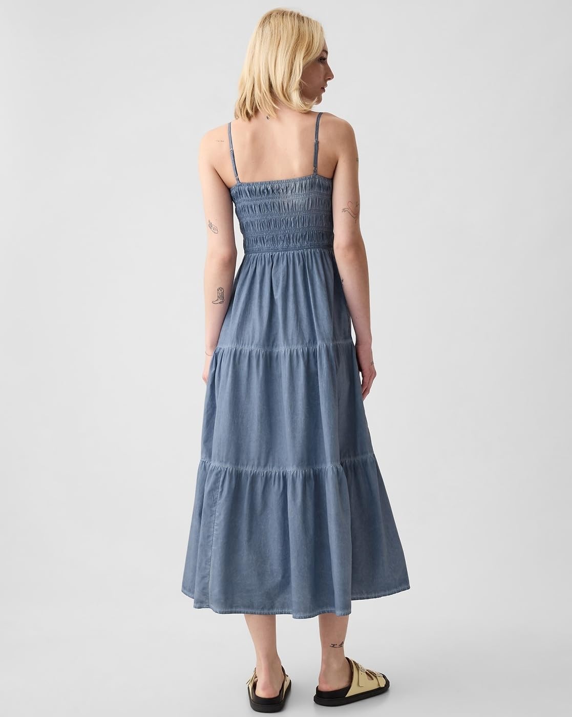 GAP Women's Cotton Fit and Flare Below The Knee Strappy Casual Dress