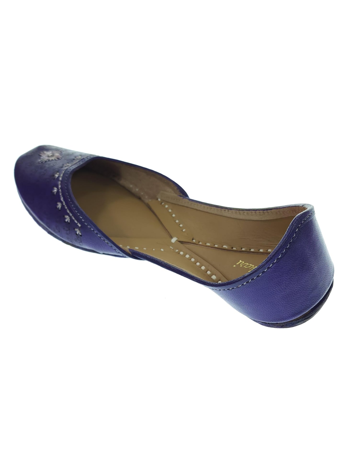 Fulkari Women's 3D Daimond Blue Gold Zarriwork Genuine Soft Leather Jutis | Bite and Pinch Free Juttis | Punjabi Jutti | Girl's Office Flat Ladies Mojari | dailywear Ethnic Juti | 36