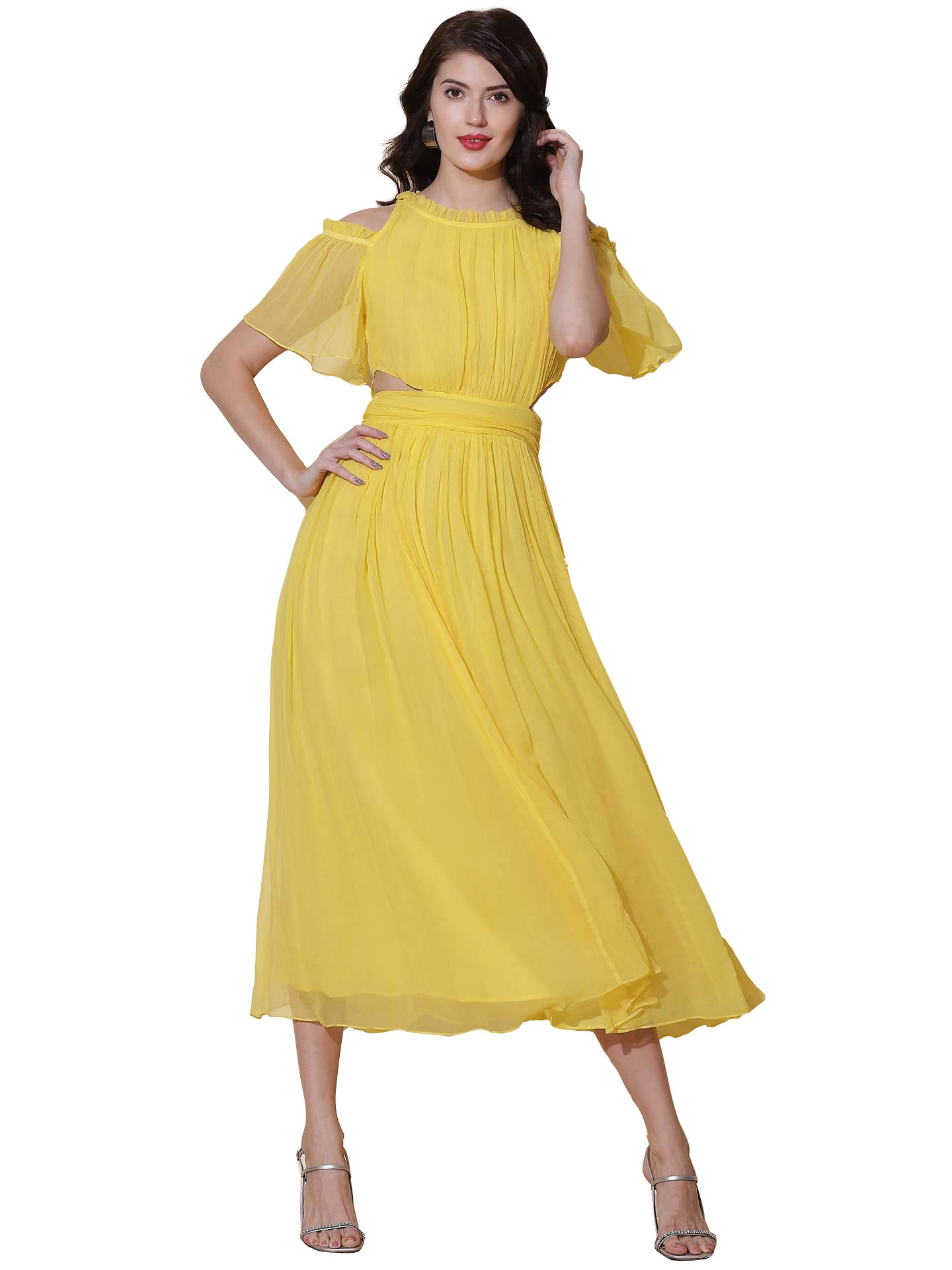 Label RITU KUMAR Yellow Cold-Shoulder Maxi Dress