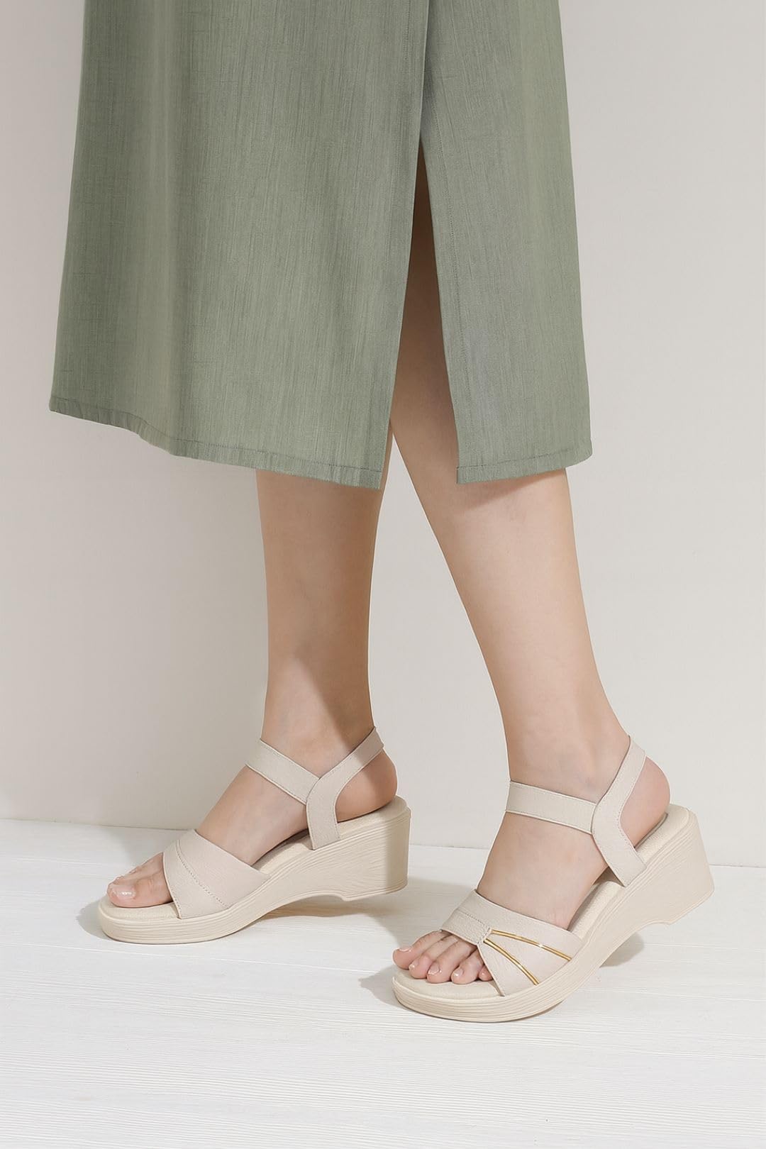 GLEMATOZ Women’s Cream Block Heel Sandals with Elastic Straps | Stylish Open Toe Heels for Casual & Party Footwear EU40