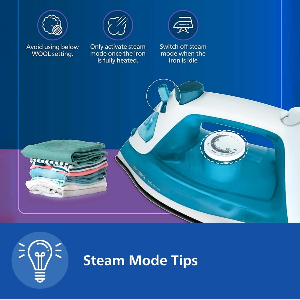 Philips Steam Iron DST0820/20 (World no. 1 Ironing Brand) Powerful 15 gm/min Steam Output with Spray, Multilayer Coated Non stick Soleplate with 1250 W quick Heat up