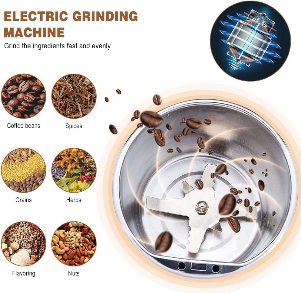 QONETIC Portable Electric Coffee Grinder Spice & Coffee Bean Grinder Stainless Steel 4 Blade Mixer Grinder for Masala & Herb Push Button Control Durable Grinding Machine for Dry Item (Blue)