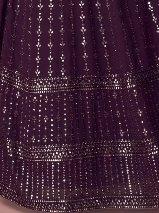 Miss Ethnik Women's Faux Georgette Full Sleeve Stitched Embroidered Floor Length Purple Anarkali Maxi Gown with Dupatta (ME-1106-Purple-L)
