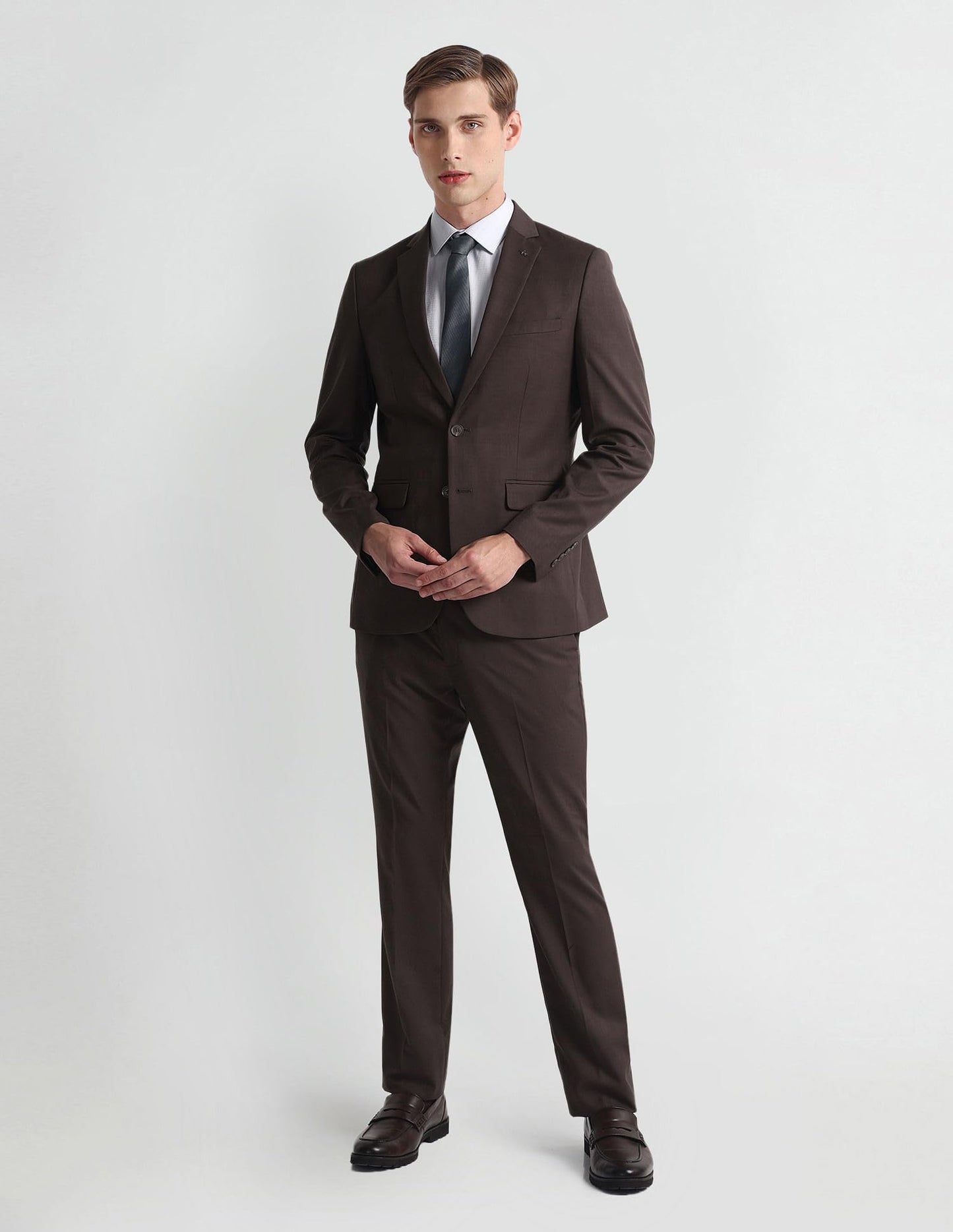 Arrow Men's Polyester Single Breasted Business Suit Pants Set (ARAHSU5534_Brown