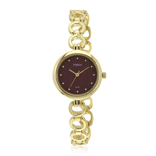 TIMEX Classics Analog Watch for Women with Purple Round Dial & Gold Brass Bracelet Band Water Resistant Women's Wrist Watches - TWEL11415