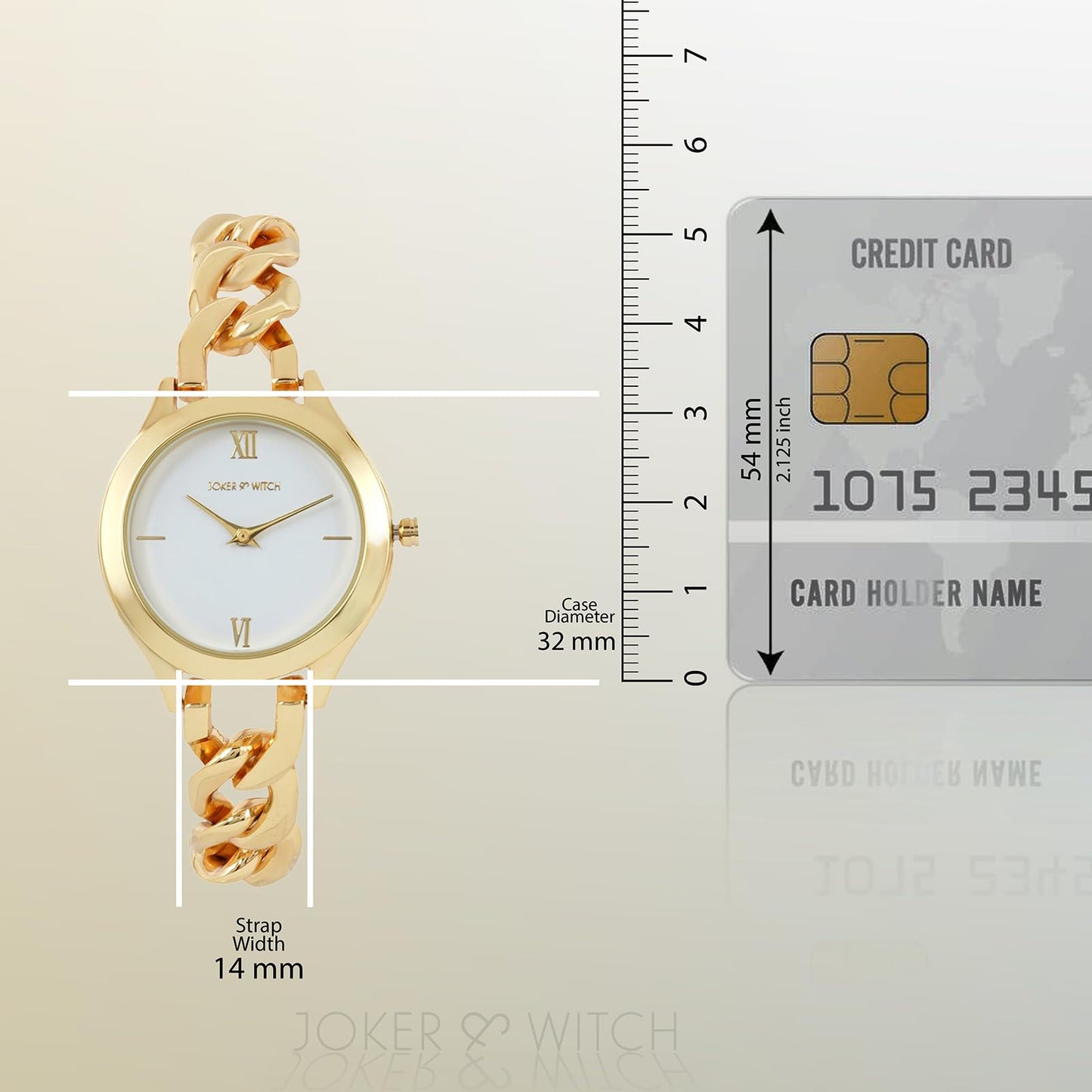 Joker & Witch Vegas 32mm White Dial 14mm Gold Stainless Steel Watch for Women