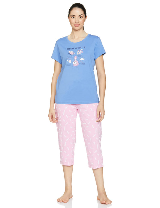 Max Women Nightwear Set,Light Blue,M