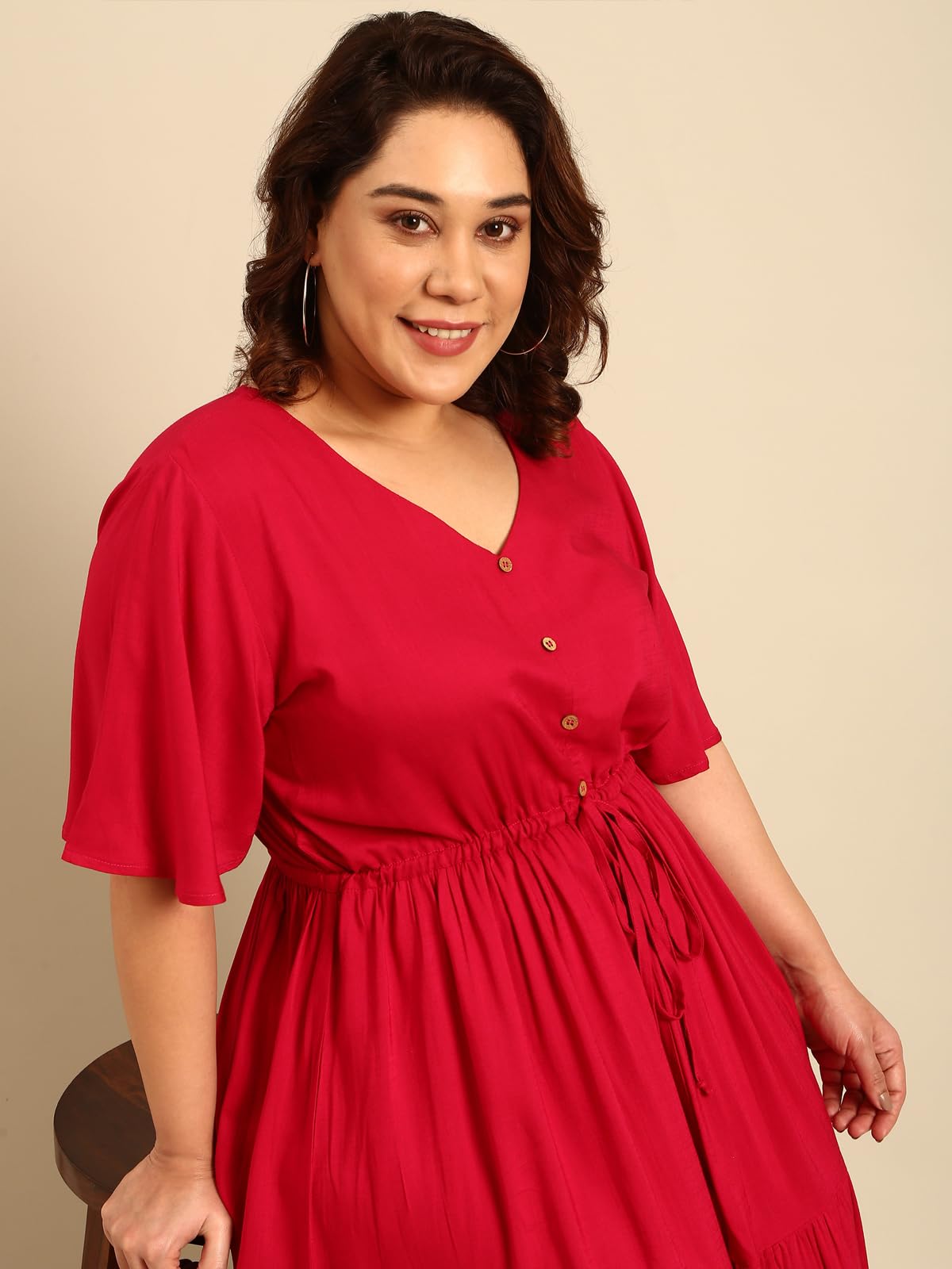 The Pink Moon Women's Maxi Plus Size Fit & Flare Solid Pink Dress - (DRS_Block_DPINK_Pink_6XL)