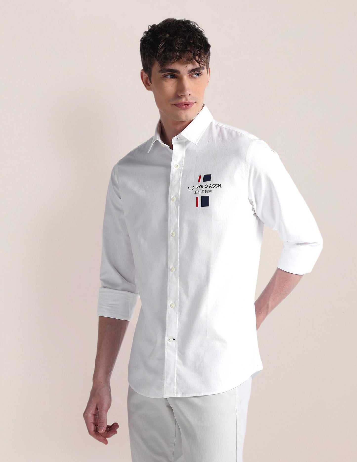 U.S. POLO ASSN. Men's Solid Regular Fit Shirt (USSHTFX0515_White