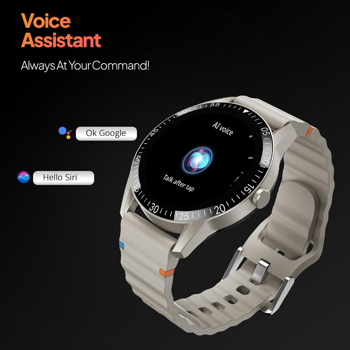 Fire-Boltt Talk Bluetooth Calling Smartwatch, 1.39" TFT Display with Dual Button, Hands On Voice Assistance, 120 Sports Modes, in Built Mic & Speaker (Talk, Beige)