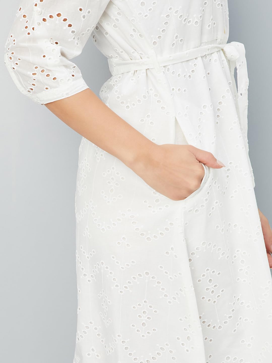 Max Women's Pure Cotton A-Line Midi Dress (DTI3701B_Ivory