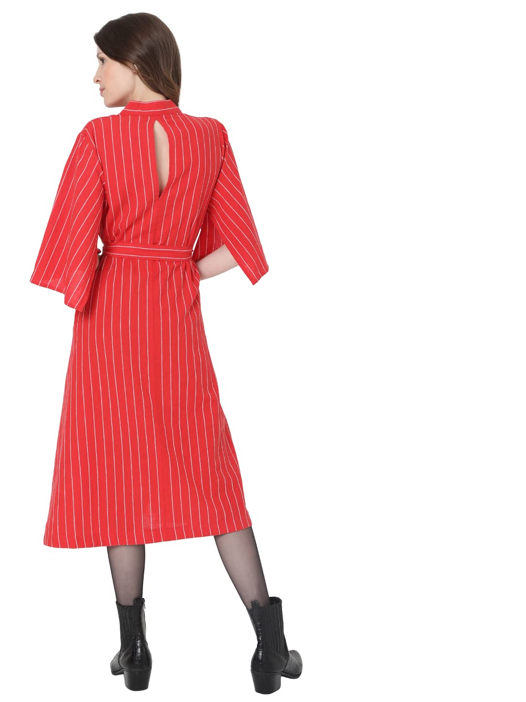 Vero Moda Women's Cotton Blend A-Line Calf Length Dress (10274812-Fiery Red_Fiery L)