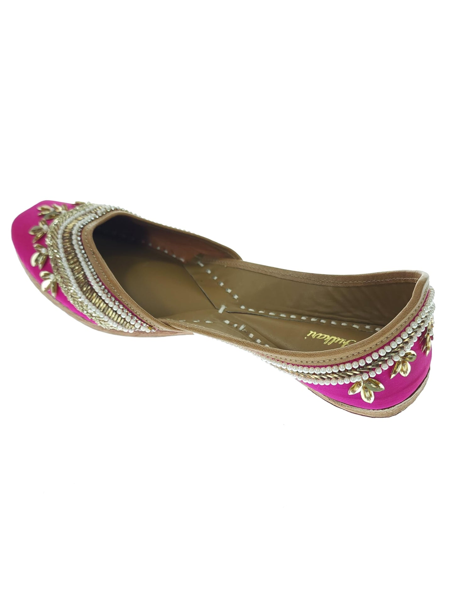 Fulkari Women's Blossom Magenta Gold Soft Leather Embroidered Jutis | Bite and Pinch Free Jutti | Punjabi Formal Juttis | Girl's Wedding Flat Ladies Mojari | Formal Ethnic Juti | 41