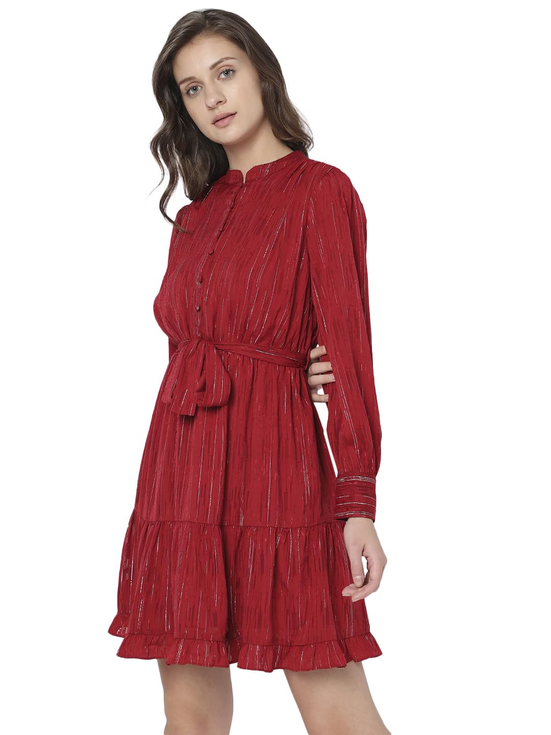 VERO MODA Women's Mini Polyester A-Line Red Dress_Large