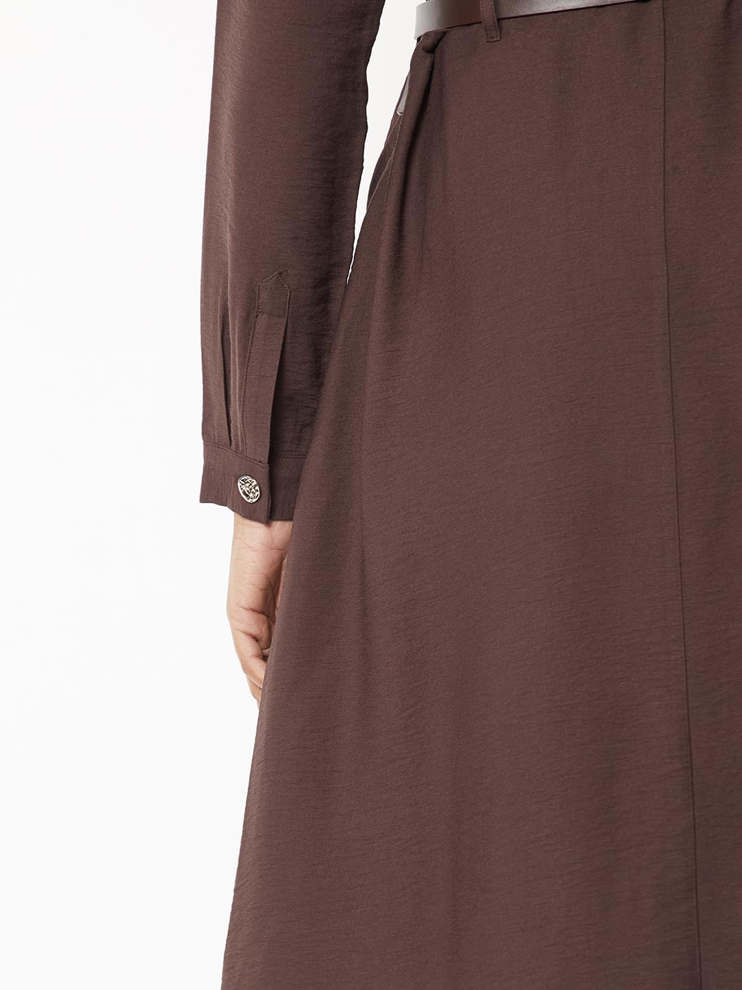 Max Women Solid Belted Shirt Dress (Brown_XXL)