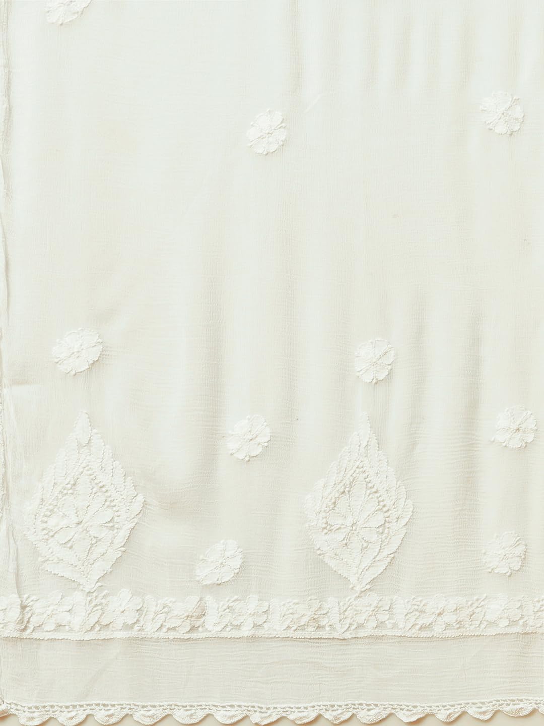 Ada Hand Embroidered Lucknowi Chikankari Chiffon Dupatta Stole for Women A511217 White
