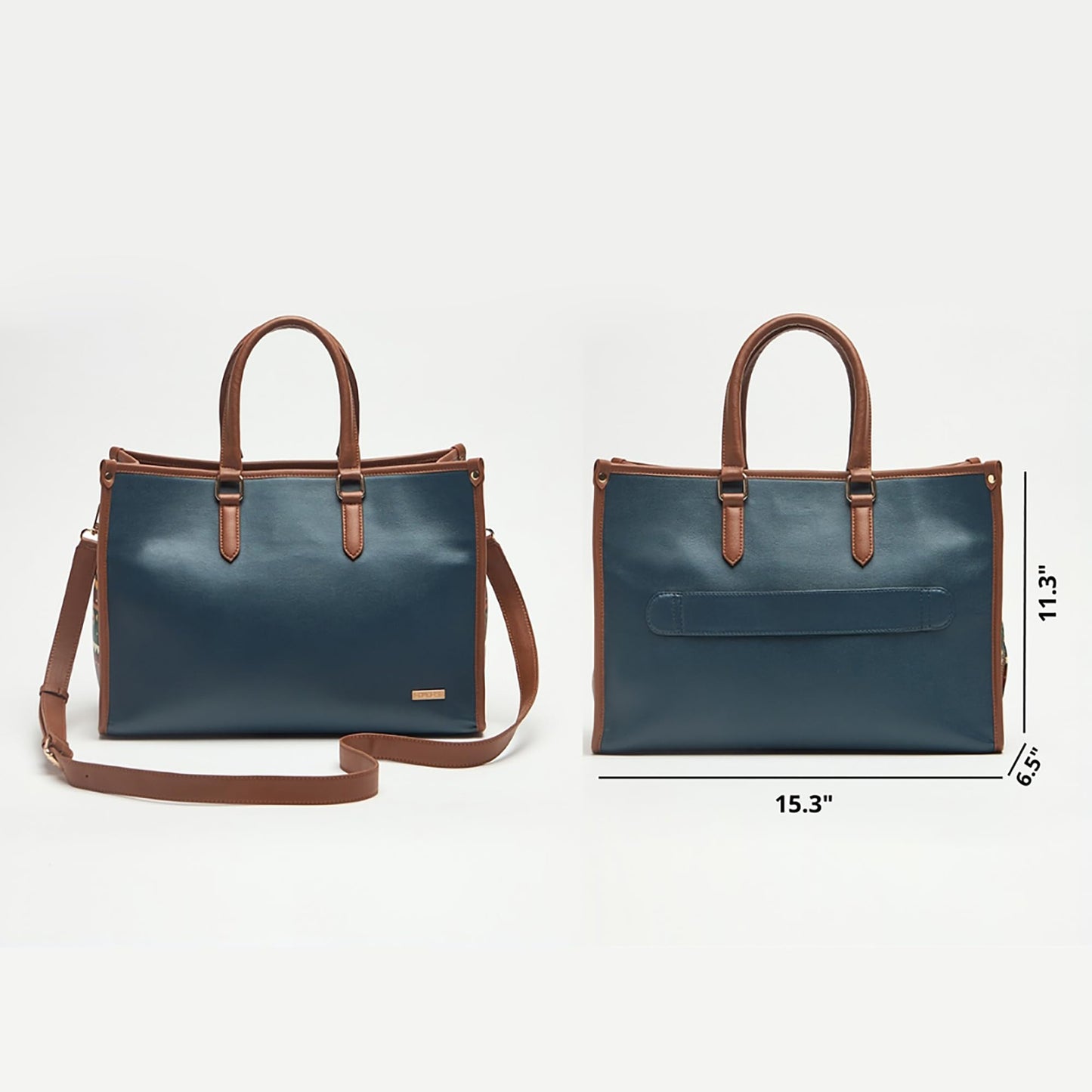 Chumbak Tulum Tote Bag for Women, Navy Floral PU Leather, Digital Nomad Collection, Stylish Travel-Friendly Zipper Tote, Durable and Spacious for Everyday Essentials