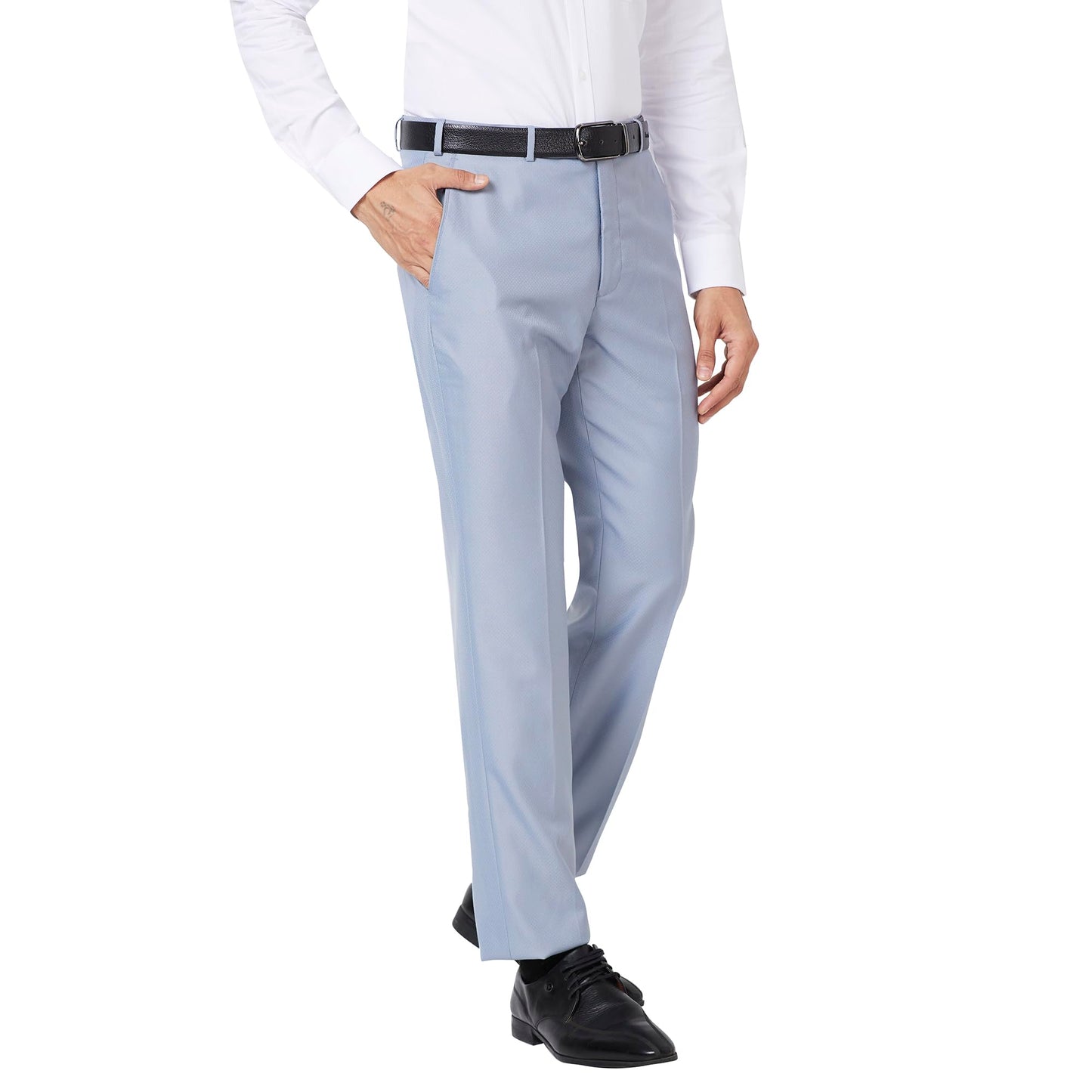 PARK AVENUE Men's Smart FIT PLEATLESS Medium Blue Formal Trouser