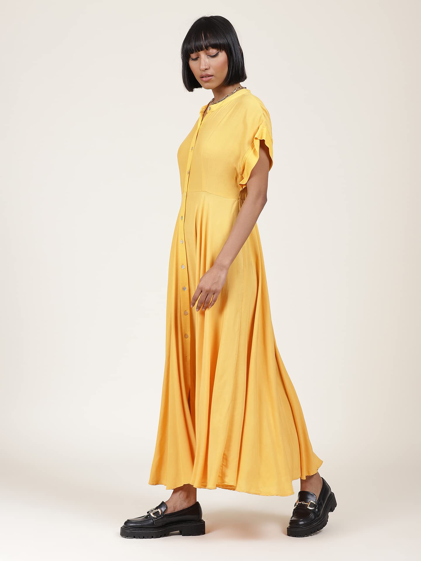 Label RITU KUMAR Half Sleeves Button Down Long Dress Yellow