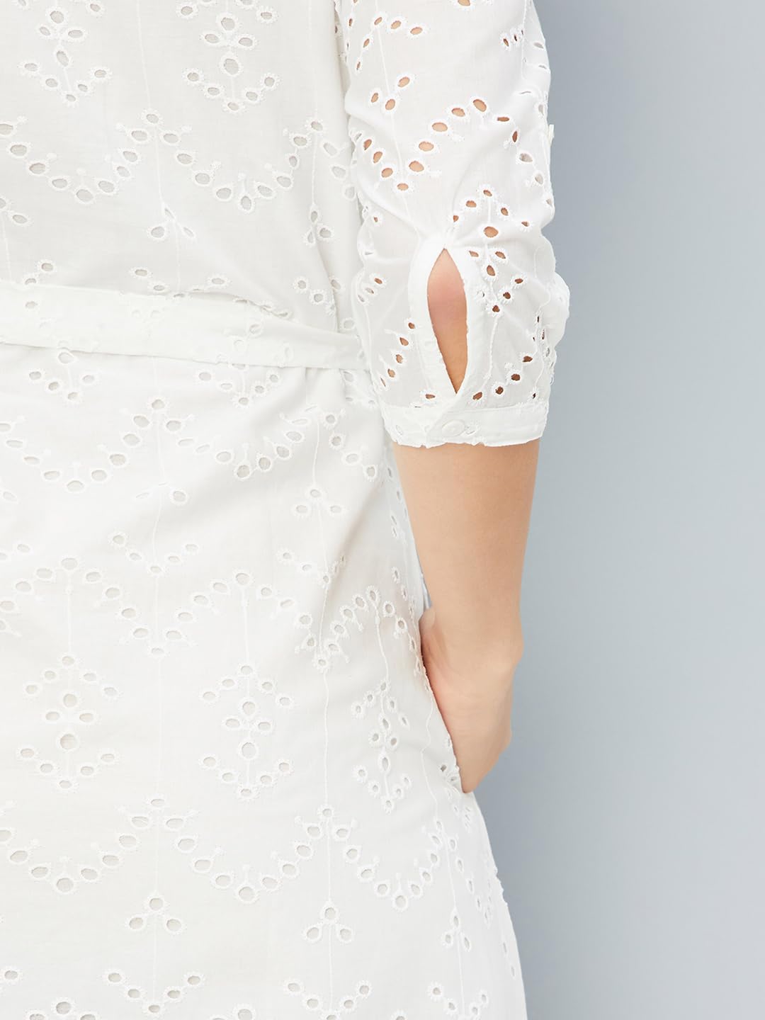 Max Women's Pure Cotton A-Line Midi Dress (DTI3701B_Ivory