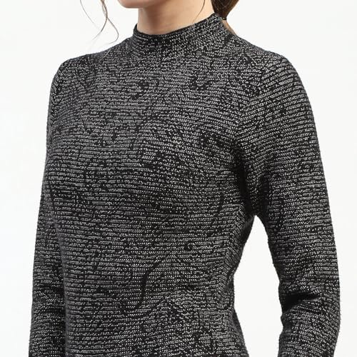 Madame Black Textured Bodycon Dress with Long Sleeves