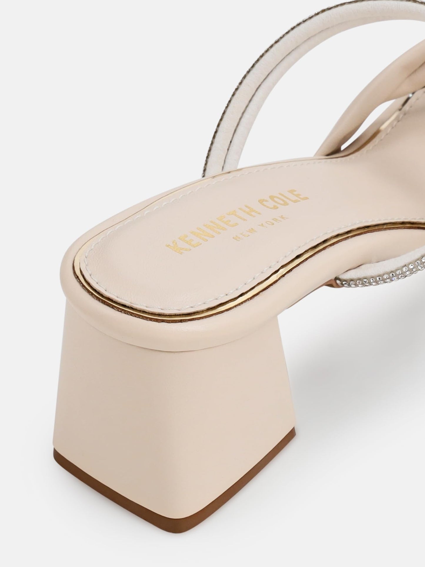 Kenneth Cole Women's Block Heel Mule Sandal | Premium Synthetic Upper | Ladies Open-Toe Slip-On | 2.5-inch Block Heel | Dazzling Crystal-Embellished Straps | Elegant Comfort, Stable Design & Versatile Style | Beige, EU38