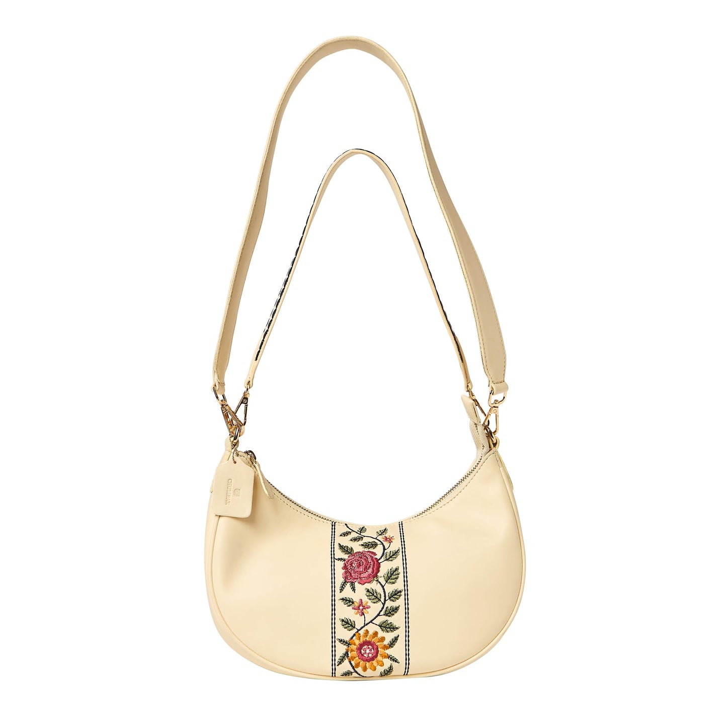 Chumbak Off White Tote Bag for Women, Zipper Closure, Dual Strap, Palace Memoirs Collection, Stylish Designer Handbag Purse Wallet Sling Tote, Everyday Casual Ethnic Travel Office Use