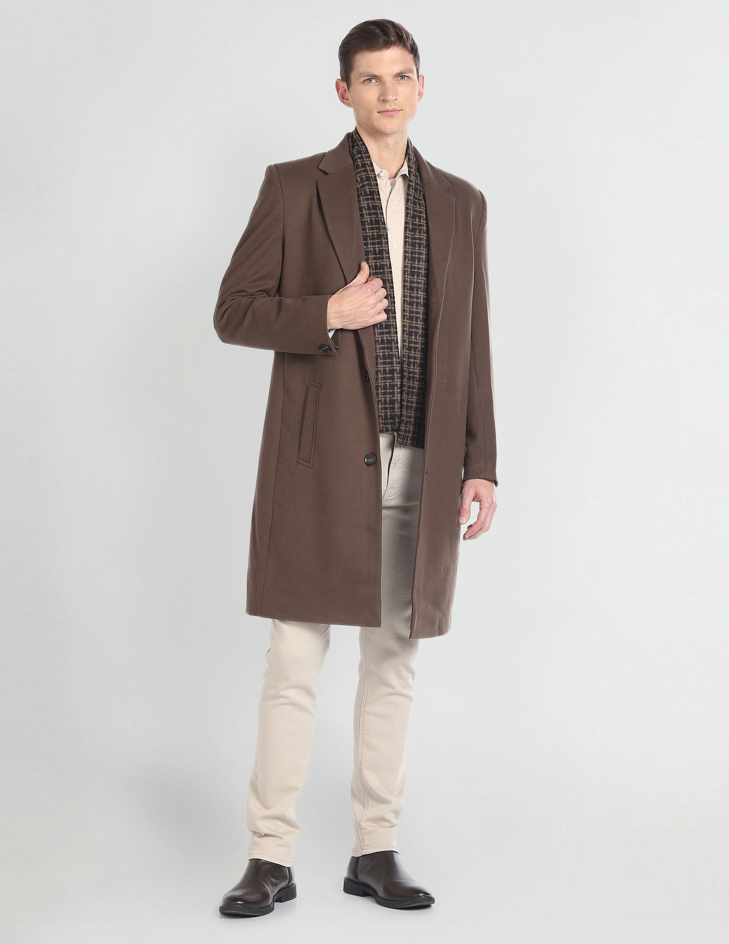 Arrow Men's Polyester Trench Knee Length Coat (ASAGJK4790_Brown, 2XL