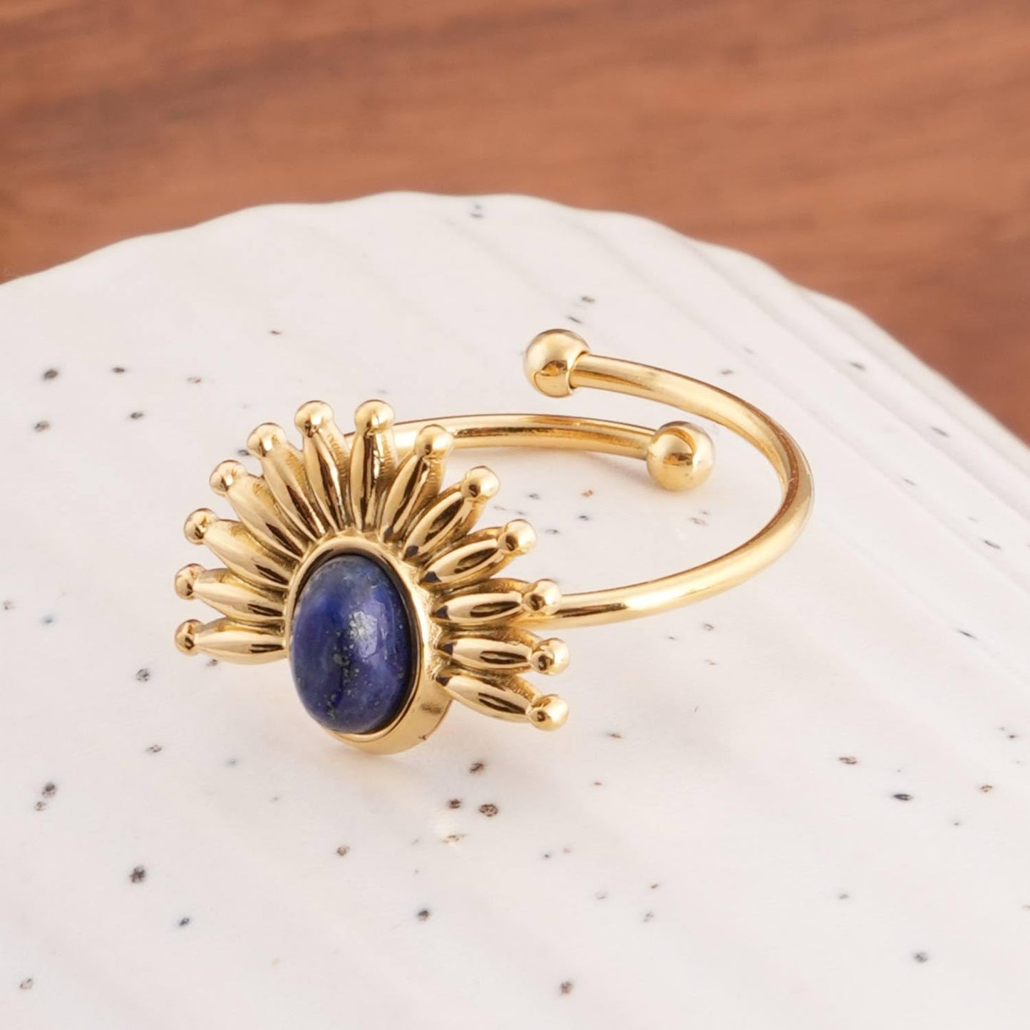 PALMONAS Blue Stone Sunburst Adjustable Size Ring for Women - Gift for Girls & Women, Women's Jewellery | Waterproof & Anti Tarnish Rings