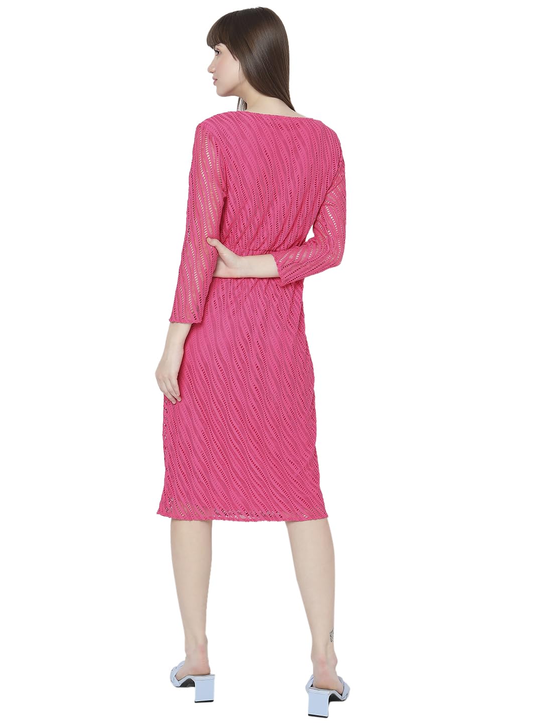 VERO MODA Women's Polyester Wrap Knee-Length Dress (10300206-Phlox Pink_Phlox