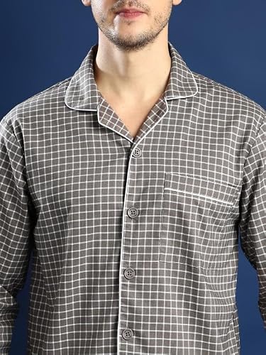 Hancock Men Cotton Checked Night Suit White Size XL