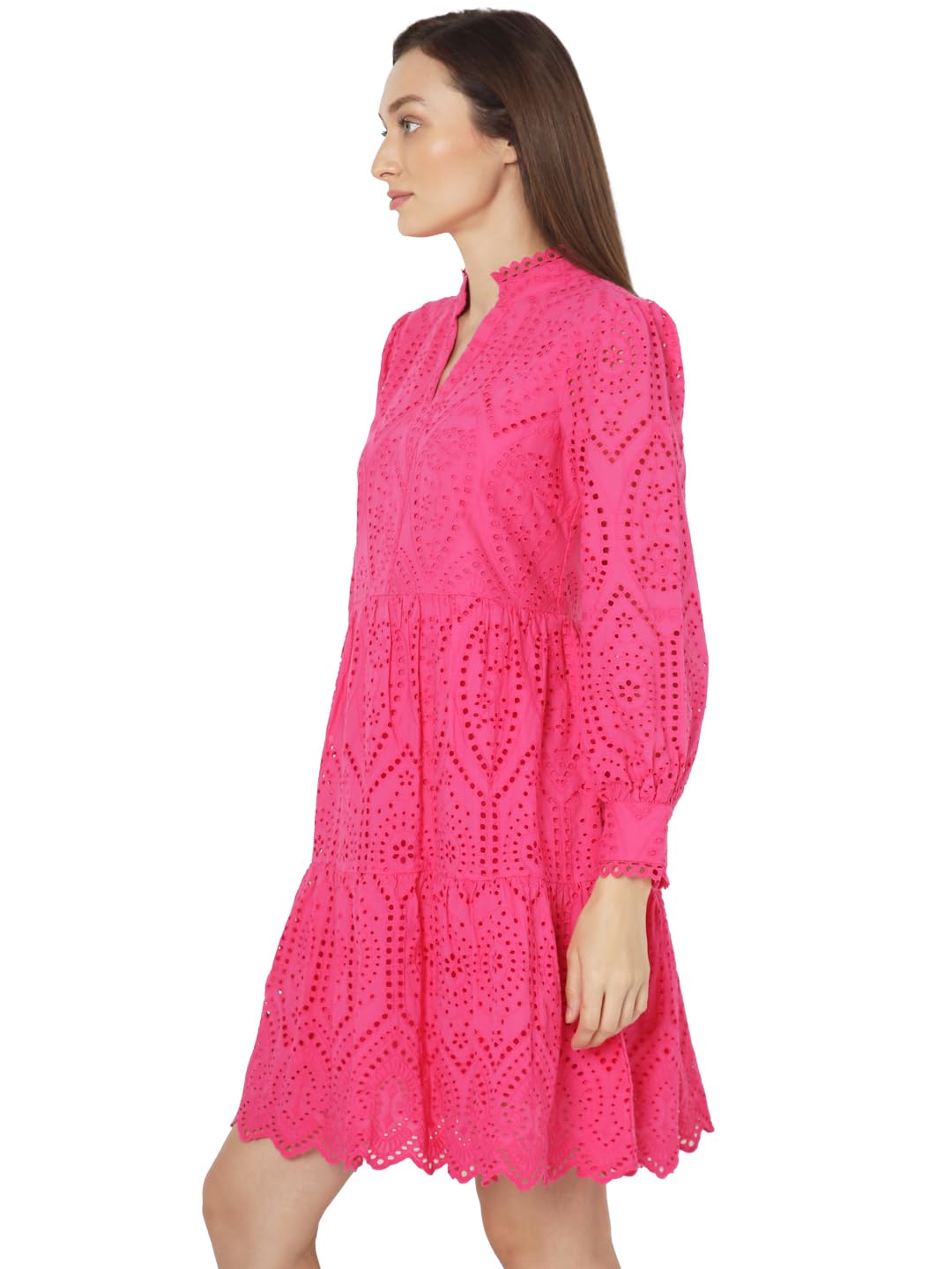 Vero Moda Women's Cotton Fit and Flare Above The Knee Dress (10310701-Pink Yarrow_Pink