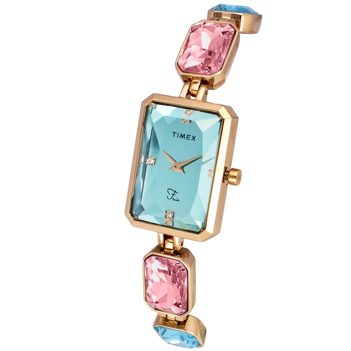 TIMEX Fria Analog Watch for Women with Blue Rectangle Dial & Rose Gold Brass Bracelet Band Water Resistant Women's Wrist Watches - TWEL16900