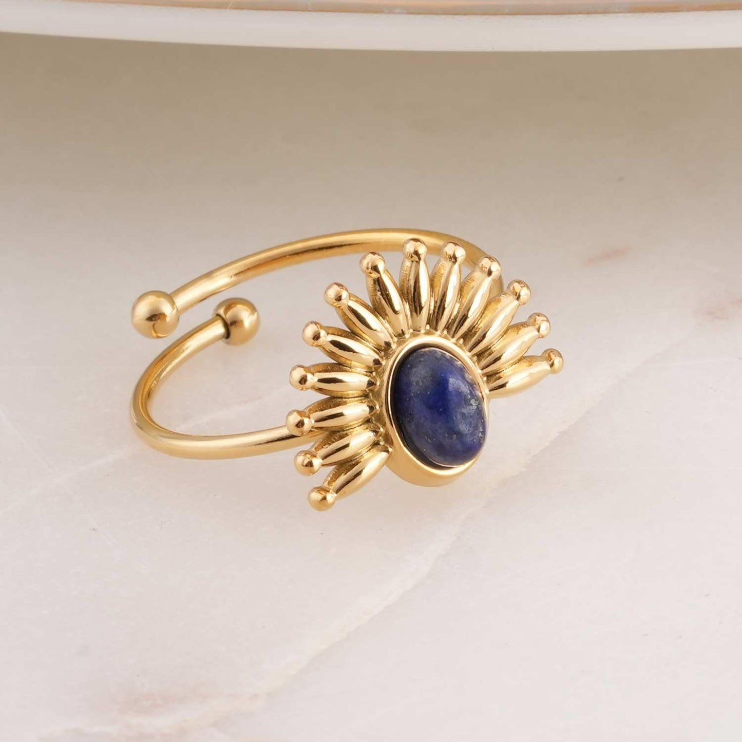 PALMONAS Blue Stone Sunburst Adjustable Size Ring for Women - Gift for Girls & Women, Women's Jewellery | Waterproof & Anti Tarnish Rings