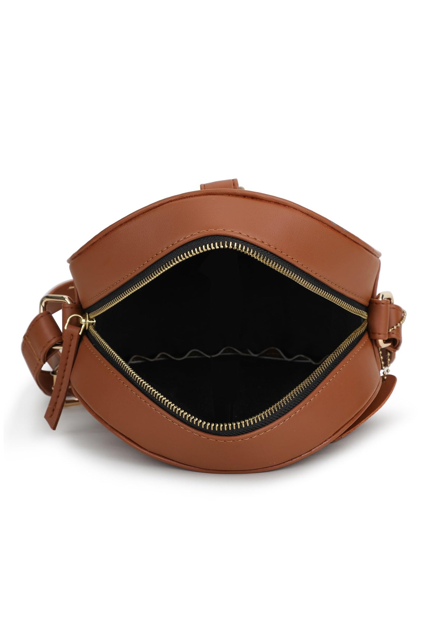 RASHKI TERRA - Womens Vegan Leather Sling Bag| Spacious Compartment| Perfect for Daily Use| Travel | Party| Round Bag | Zipper closure (TAN)