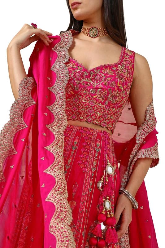 Soch Womens Fuchsia Viscose Blend Ethnic Motifs Ghagra Choli With Beads