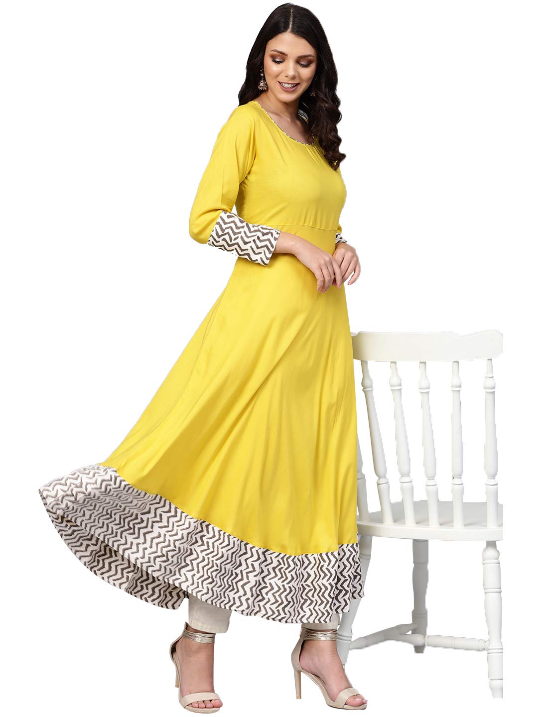 Divena Women's Rayon A-Line Ankle Length Dress (DK0507A-XS_Yellow