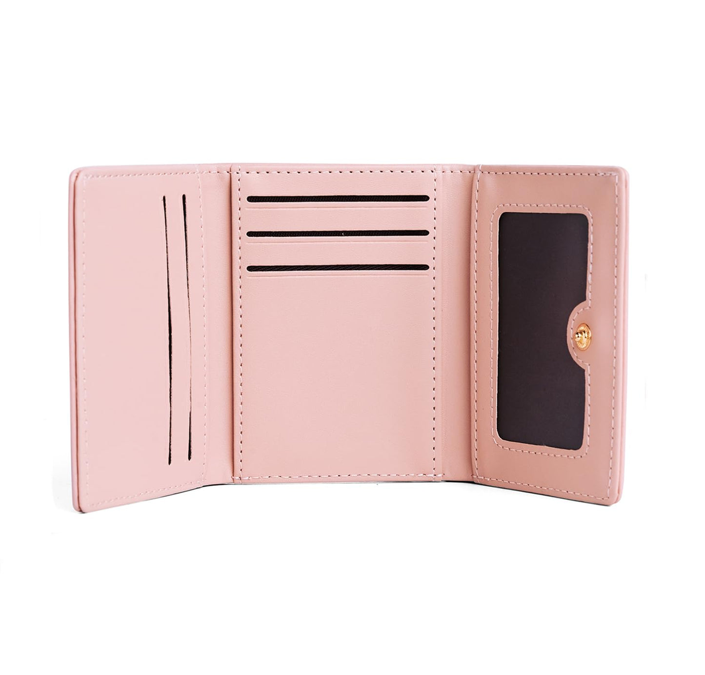 INOVERA (LABEL) Tri-fold Wallet for Women Girls - Cards Coin Holder Mini Hand Purse - Faux Leather Stylish Wallets (Pink)