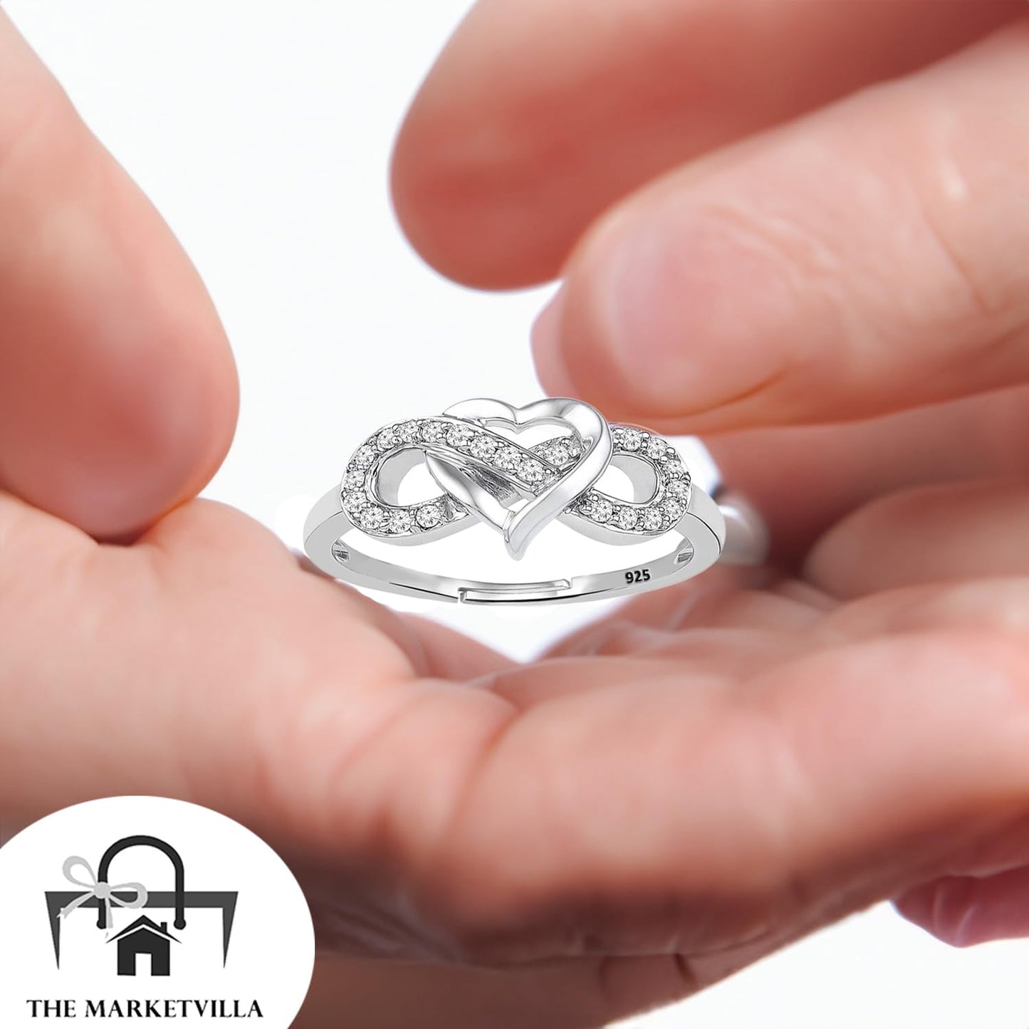 THE MARKETVILLA Pure 925 Sterling Silver Rings for Women, Infinity Ring for Women - Ring for Girlfriend, Silver Rings for Girls, Heart Infinity Style Ladies Anguthi (Adjustable size)