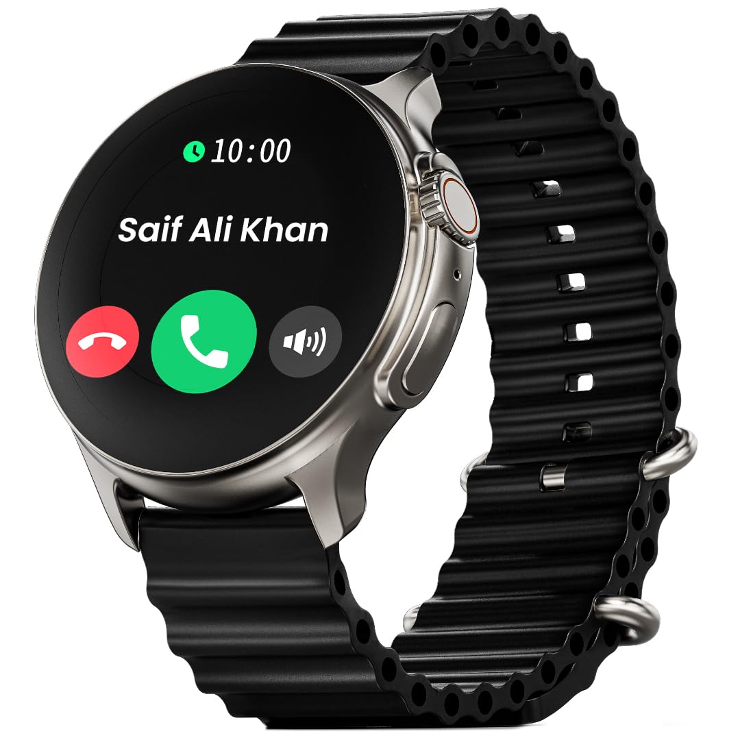 GOBOULT Newly Launched Crown R Pro Smart Watch 1.43''HD AMOLED, BT Calling, Working Crown, Zinc Alloy Frame, 600 Nits Brightness, AI Voice Assistant, SpO2 Monitoring, 120+ Sports Mode (Pure Black)