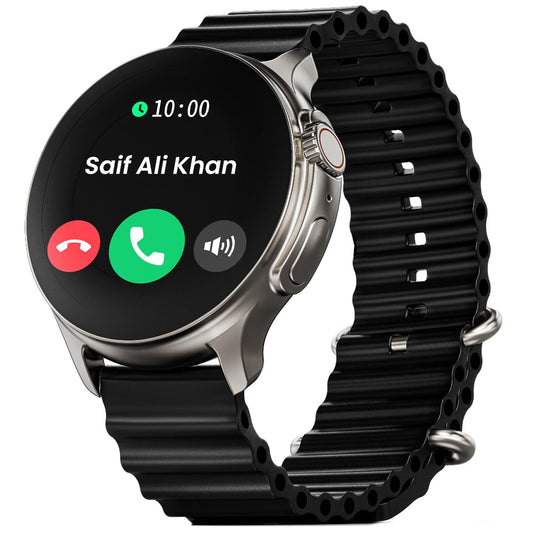 GOBOULT Newly Launched Crown R Pro Smart Watch 1.43''HD AMOLED, BT Calling, Working Crown, Zinc Alloy Frame, 600 Nits Brightness, AI Voice Assistant, SpO2 Monitoring, 120+ Sports Mode (Pure Black)