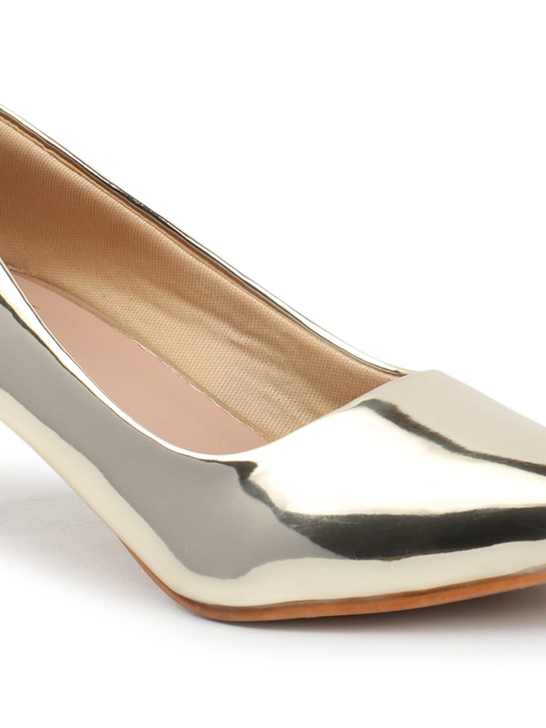 Carlton London Women Gold Stylish Slip-on Pump Shoes with Stiletto Heels, Pointed Toe (40)