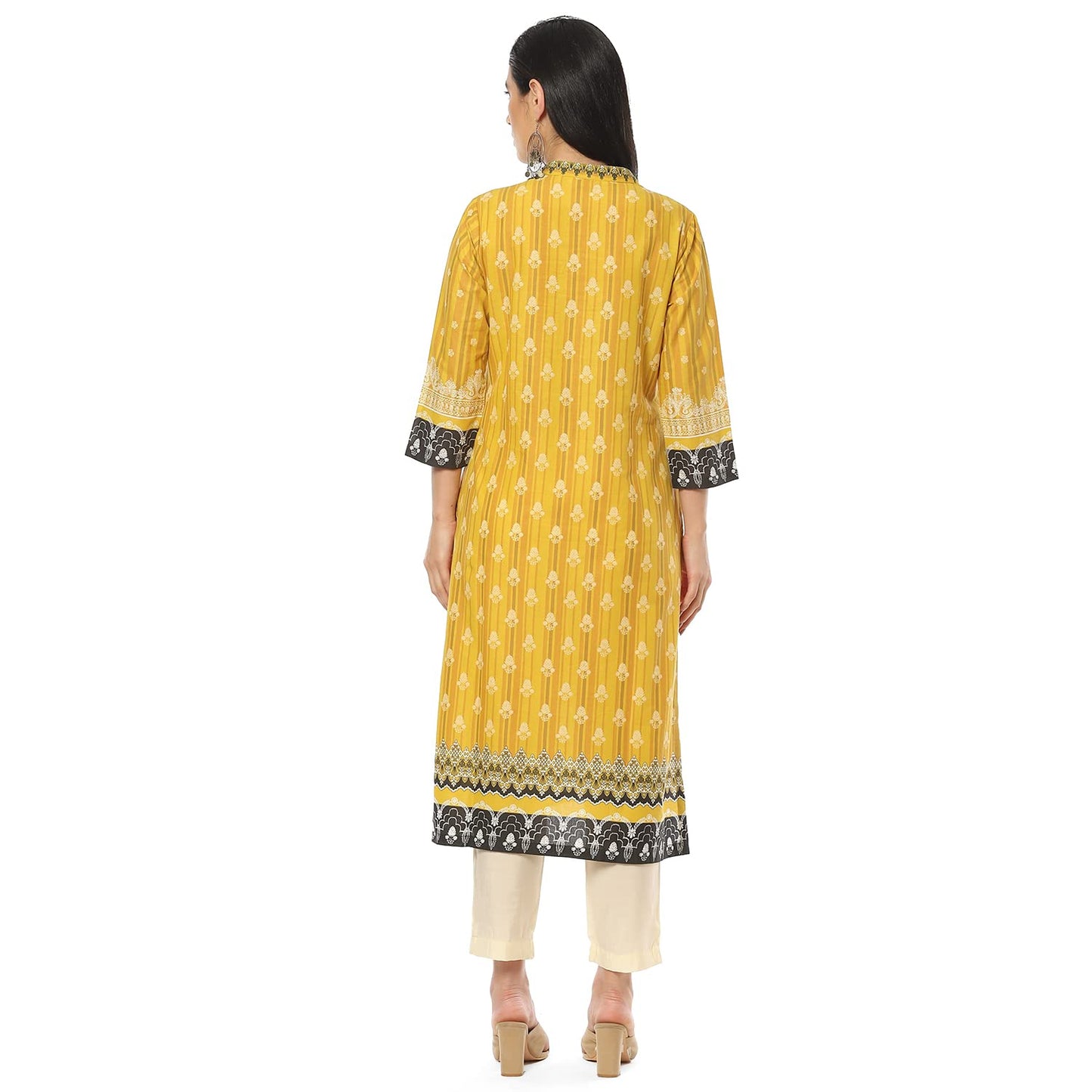 BIBA Women's Ochre Cotton Straight Printed Kurta