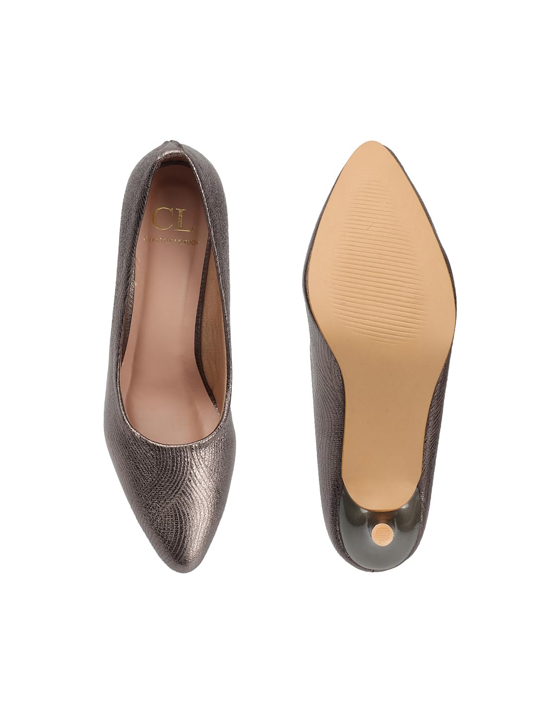 Carlton London Women Grey Stylish Slip-on Pump Shoes with Stiletto Heels, Pointed Toe (38)