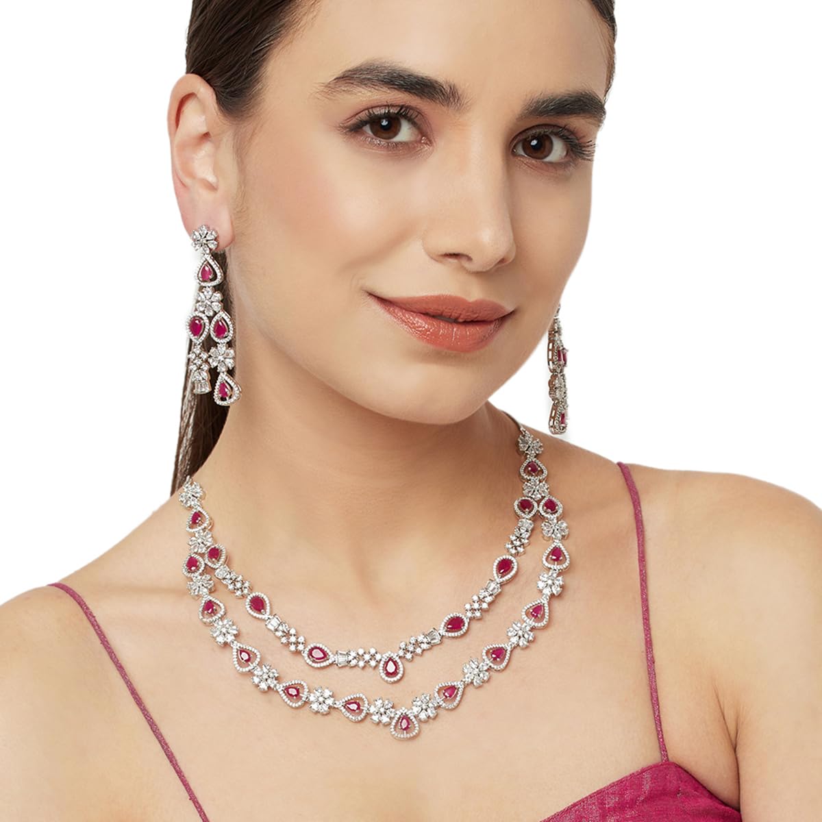 VOYLLA CZ Elegance Layered Necklace Set
