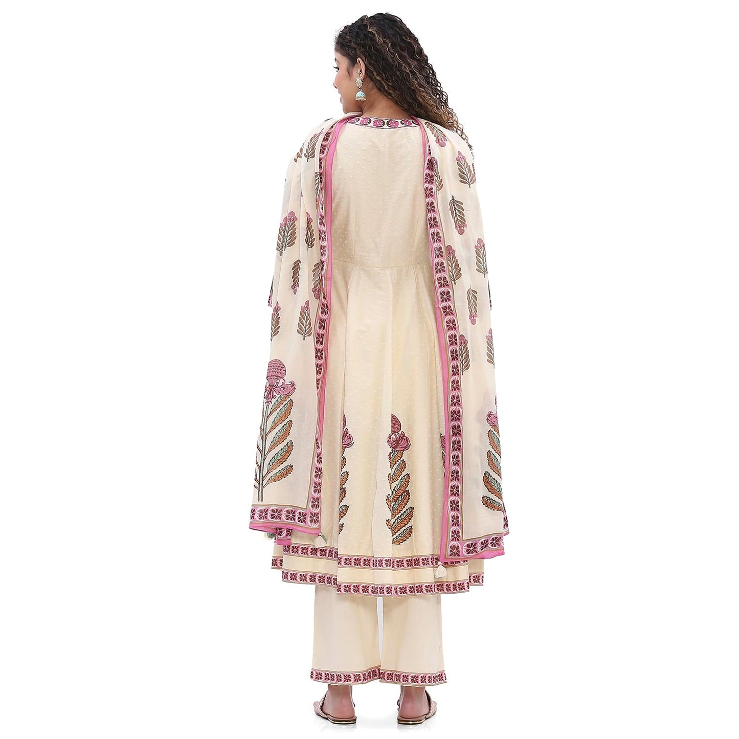 Biba Women Beige Cotton Anarkali Suit Set_38