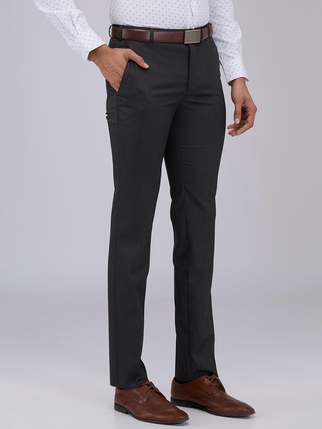 Raymond Men Slim Fit Structure Pattern Poly Viscose Blend Flat Front Formal Trouser (Size: 38)-RMTS05520-G7 Dark Grey