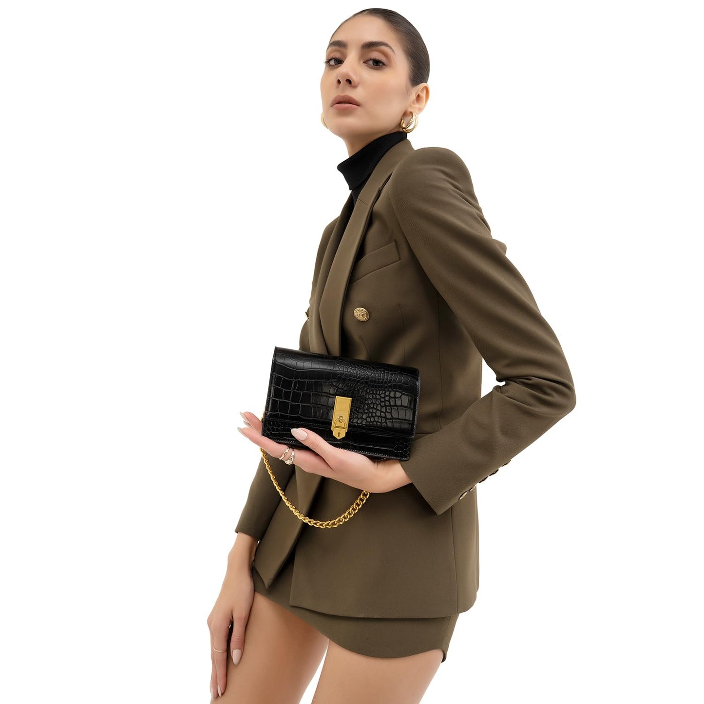 Miraggio Croc-Textured Mila Shoulder Clutch for Women