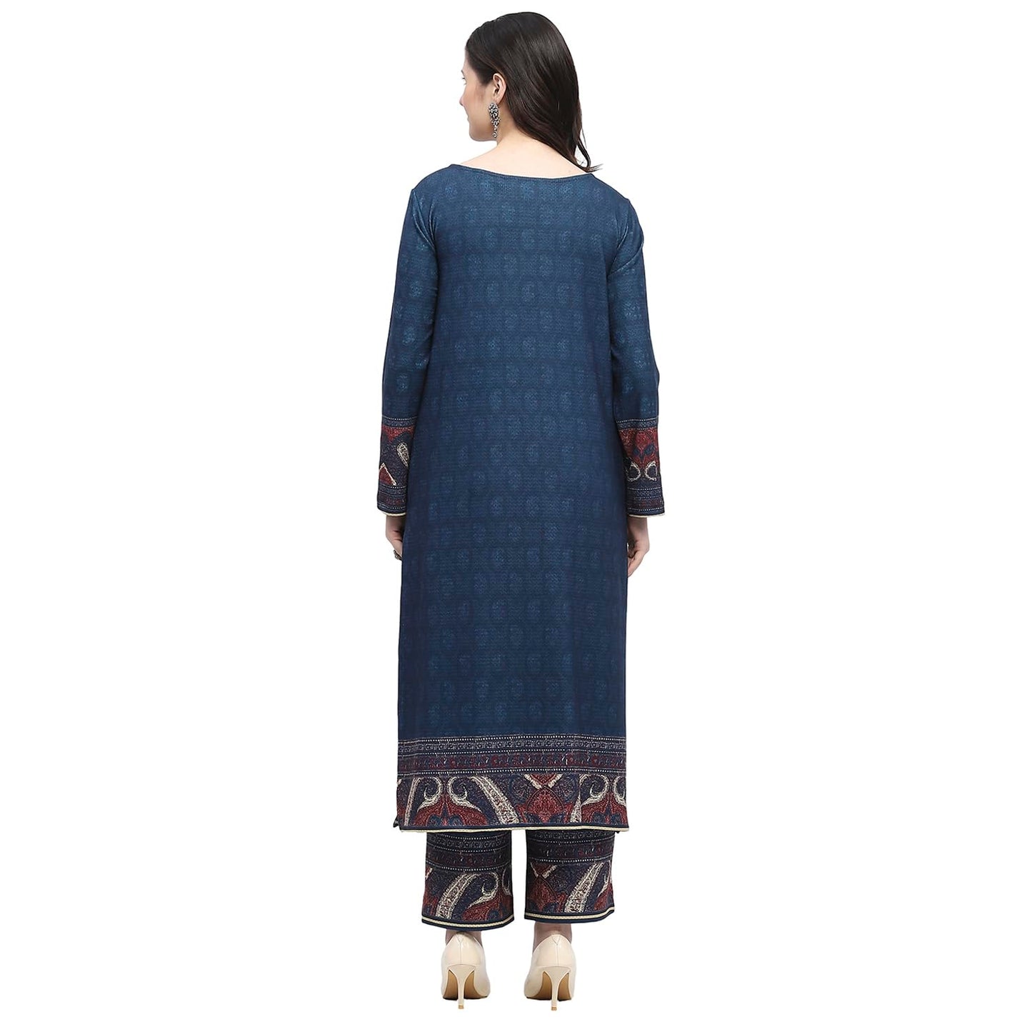 BIBA Women's Polyester Blend Kurta Sets (WNWR2826AW24TEAL_Teal Blue