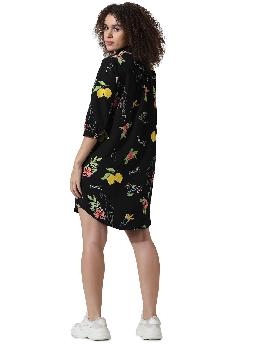 ONLY Women Printed Polyester Above Knee Black Shirt Dress
